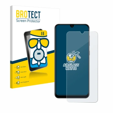 Parte frontale di una confezione del prodotto con il logo del marchio BROTECT. Accanto è raffigurato il dispositivo Samsung Ga