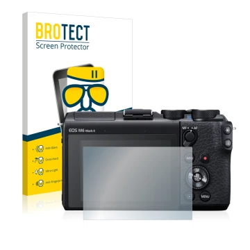 Parte frontale di una confezione del prodotto con il logo del marchio BROTECT. Accanto è raffigurato il dispositivo Canon EOS 