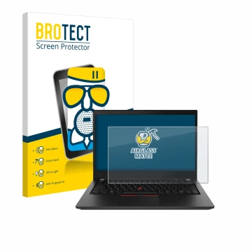 Parte frontale di una confezione del prodotto con il logo del marchio BROTECT. Accanto è raffigurato il dispositivo Lenovo Thi