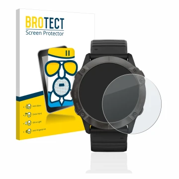 Parte frontale di una confezione del prodotto con il logo del marchio BROTECT. Accanto è raffigurato il dispositivo Garmin Fen
