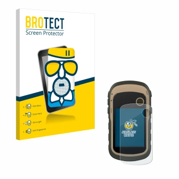 Parte frontale di una confezione del prodotto con il logo del marchio BROTECT. Accanto è raffigurato il dispositivo Garmin eTr