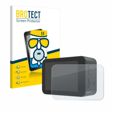 Parte frontale di una confezione del prodotto con il logo del marchio BROTECT. Accanto è raffigurato il dispositivo Akaso V50X