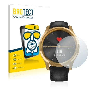 Parte frontale di una confezione del prodotto con il logo del marchio BROTECT. Accanto è raffigurato il dispositivo Garmin viv