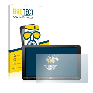 Parte frontale di una confezione del prodotto con il logo del marchio BROTECT. Accanto è raffigurato il dispositivo Sony XAV-A