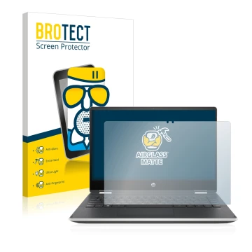 Parte frontale di una confezione del prodotto con il logo del marchio BROTECT. Accanto è raffigurato il dispositivo HP Pavilio