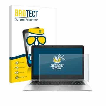 Parte frontale di una confezione del prodotto con il logo del marchio BROTECT. Accanto è raffigurato il dispositivo HP EliteBo