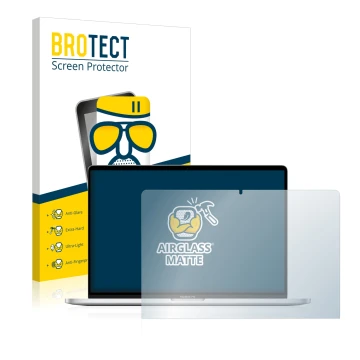 Parte frontale di una confezione del prodotto con il logo del marchio BROTECT. Accanto è raffigurato il dispositivo Apple MacB