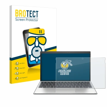 Parte frontale di una confezione del prodotto con il logo del marchio BROTECT. Accanto è raffigurato il dispositivo HP Elite x