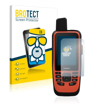 Parte frontale di una confezione del prodotto con il logo del marchio BROTECT. Accanto è raffigurato il dispositivo Garmin GPS