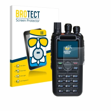 Parte frontale di una confezione del prodotto con il logo del marchio BROTECT. Accanto è raffigurato il dispositivo AnyTone AT