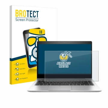 Parte frontale di una confezione del prodotto con il logo del marchio BROTECT. Accanto è raffigurato il dispositivo HP EliteBo