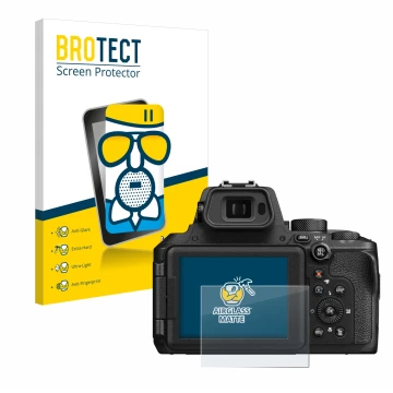 Parte frontale di una confezione del prodotto con il logo del marchio BROTECT. Accanto è raffigurato il dispositivo Nikon Cool