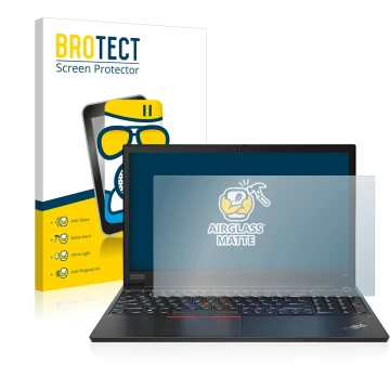 Parte frontale di una confezione del prodotto con il logo del marchio BROTECT. Accanto è raffigurato il dispositivo Lenovo Thi