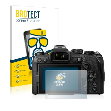 Parte frontale di una confezione del prodotto con il logo del marchio BROTECT. Accanto è raffigurato il dispositivo Olympus OM