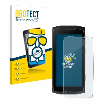 Parte frontale di una confezione del prodotto con il logo del marchio BROTECT. Accanto è raffigurato il dispositivo Crosscall 