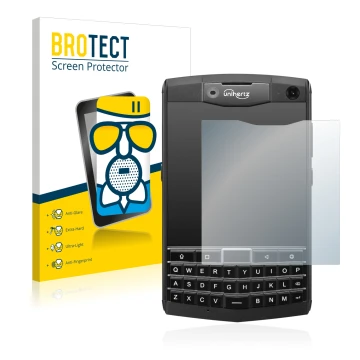 Parte frontale di una confezione del prodotto con il logo del marchio BROTECT. Accanto è raffigurato il dispositivo Unihertz T