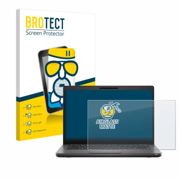 Parte frontale di una confezione del prodotto con il logo del marchio BROTECT. Accanto è raffigurato il dispositivo Dell Latit