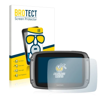 Parte frontale di una confezione del prodotto con il logo del marchio BROTECT. Accanto è raffigurato il dispositivo TomTom Rid