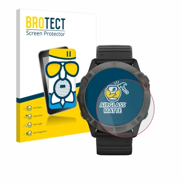 Parte frontale di una confezione del prodotto con il logo del marchio BROTECT. Accanto è raffigurato il dispositivo Garmin Fen