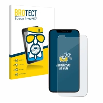 Parte frontale di una confezione del prodotto con il logo del marchio BROTECT. Accanto è raffigurato il dispositivo Apple iPho