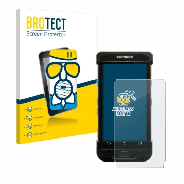 Parte frontale di una confezione del prodotto con il logo del marchio BROTECT. Accanto è raffigurato il dispositivo Opticon H-
