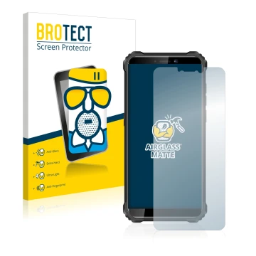 Parte frontale di una confezione del prodotto con il logo del marchio BROTECT. Accanto è raffigurato il dispositivo Oukitel WP