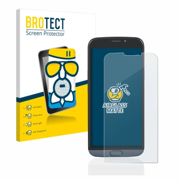 Parte frontale di una confezione del prodotto con il logo del marchio BROTECT. Accanto è raffigurato il dispositivo Doro 8050 