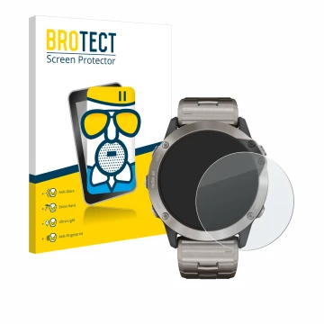 Parte frontale di una confezione del prodotto con il logo del marchio BROTECT. Accanto è raffigurato il dispositivo Garmin qua
