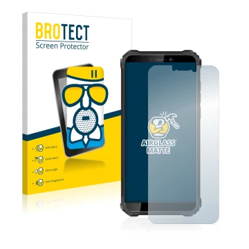 Parte frontale di una confezione del prodotto con il logo del marchio BROTECT. Accanto è raffigurato il dispositivo Oukitel WP