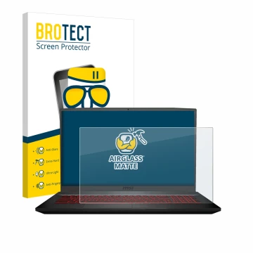 Parte frontale di una confezione del prodotto con il logo del marchio BROTECT. Accanto è raffigurato il dispositivo MSI GF75 1