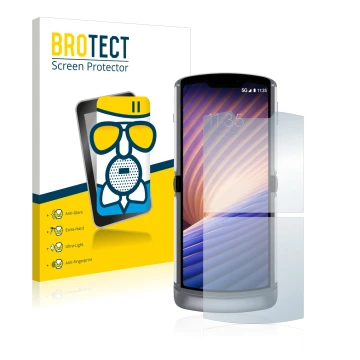Parte frontale di una confezione del prodotto con il logo del marchio BROTECT. Accanto è raffigurato il dispositivo Motorola R