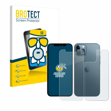 Parte frontale di una confezione del prodotto con il logo del marchio BROTECT. Accanto è raffigurato il dispositivo Apple iPho