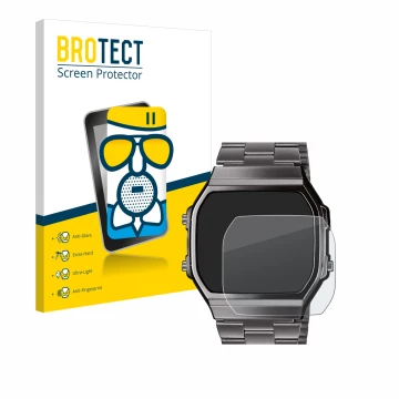 Parte frontale di una confezione del prodotto con il logo del marchio BROTECT. Accanto è raffigurato il dispositivo Casio A168