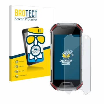 Parte frontale di una confezione del prodotto con il logo del marchio BROTECT. Accanto è raffigurato il dispositivo Unihertz A