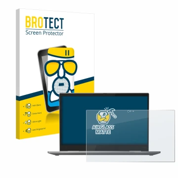 Parte frontale di una confezione del prodotto con il logo del marchio BROTECT. Accanto è raffigurato il dispositivo Lenovo Thi