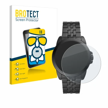 Parte frontale di una confezione del prodotto con il logo del marchio BROTECT. Accanto è raffigurato il dispositivo Fossil Gen