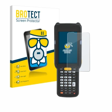 Parte frontale di una confezione del prodotto con il logo del marchio BROTECT. Accanto è raffigurato il dispositivo Zebra MC33