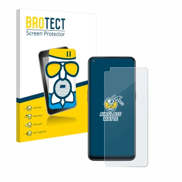 Parte frontale di una confezione del prodotto con il logo del marchio BROTECT. Accanto è raffigurato il dispositivo OnePlus No