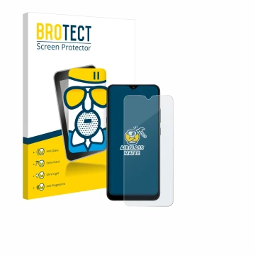 Parte frontale di una confezione del prodotto con il logo del marchio BROTECT. Accanto è raffigurato il dispositivo Samsung Ga