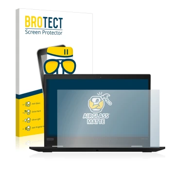 Parte frontale di una confezione del prodotto con il logo del marchio BROTECT. Accanto è raffigurato il dispositivo Lenovo Thi