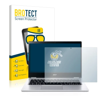 Parte frontale di una confezione del prodotto con il logo del marchio BROTECT. Accanto è raffigurato il dispositivo Acer Spin 