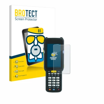 Parte frontale di una confezione del prodotto con il logo del marchio BROTECT. Accanto è raffigurato il dispositivo Zebra MC33