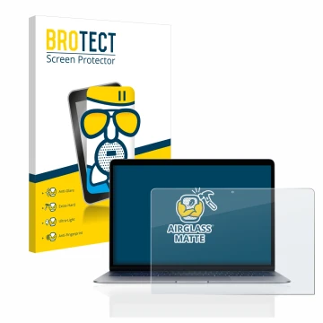 Parte frontale di una confezione del prodotto con il logo del marchio BROTECT. Accanto è raffigurato il dispositivo Apple MacB