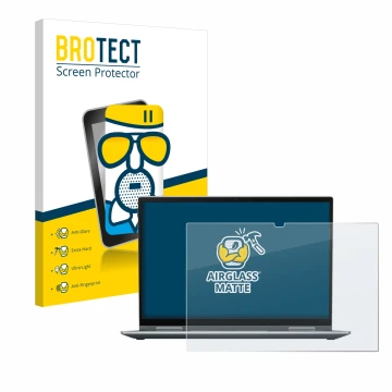 Parte frontale di una confezione del prodotto con il logo del marchio BROTECT. Accanto è raffigurato il dispositivo Lenovo Thi