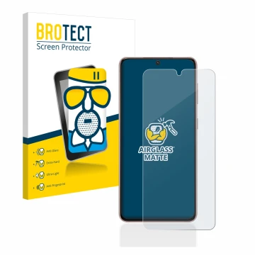 Parte frontale di una confezione del prodotto con il logo del marchio BROTECT. Accanto è raffigurato il dispositivo Samsung Ga