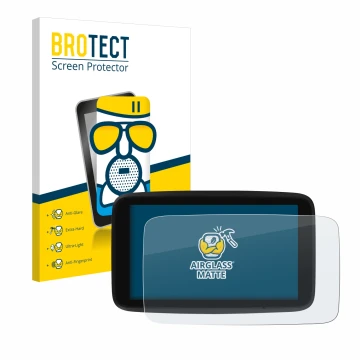Parte frontale di una confezione del prodotto con il logo del marchio BROTECT. Accanto è raffigurato il dispositivo TomTom GO 