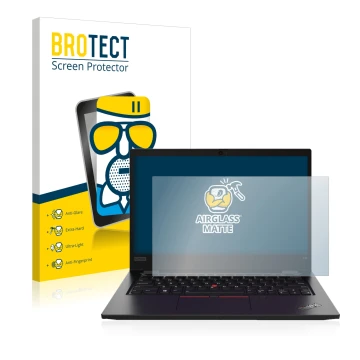 Parte frontale di una confezione del prodotto con il logo del marchio BROTECT. Accanto è raffigurato il dispositivo Lenovo Thi