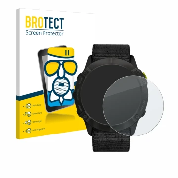 Parte frontale di una confezione del prodotto con il logo del marchio BROTECT. Accanto è raffigurato il dispositivo Garmin End