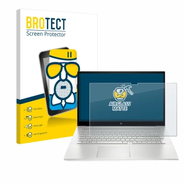 Parte frontale di una confezione del prodotto con il logo del marchio BROTECT. Accanto è raffigurato il dispositivo HP Envy 17