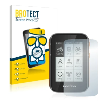 Parte frontale di una confezione del prodotto con il logo del marchio BROTECT. Accanto è raffigurato il dispositivo CooSpo BC2